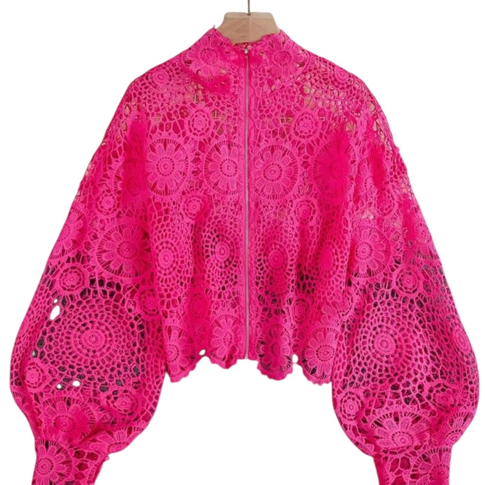 Trendy Hot Pink Lace Jacket
